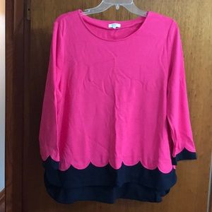 Crown & Ivy hot pink with navy detail blouse